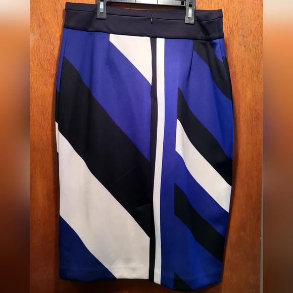 Worthington beautiful color block blue/black& white skirt sz14 midi lenth - Picture 5 of 8